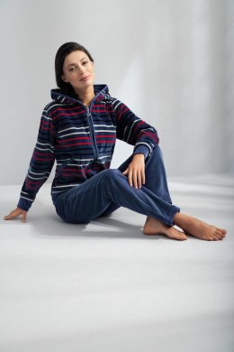 Dres damski długi 341 welurowy 2XL indygo w paski Luna