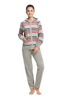 Dres damski długi 341 welurowy 2XL szary w paski Luna