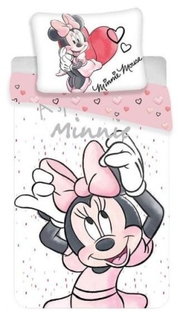 Pościel bawełniana 140x200 Myszka Mini 6060 Minnie Mouse biała różowa poszewka 70x90 JF24