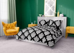 Pościel bawełniana 160x200 Glamour 007 czarna biała ornament Faro 01