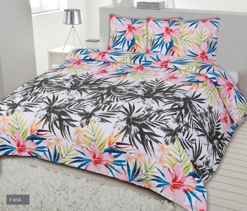 Pościel flanelowa 200x220 F-61A liście palmy kwiaty szare kolorowe Pościel flanelowa 200x220 F-61A liście palmy kwiaty szare kolorowe