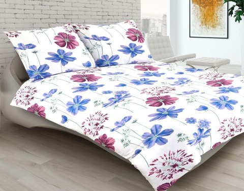 Pościel satynowa 160x200 kwiaty polne biała niebieska fioletowa 11A Premium Pościel satynowa 160x200 kwiaty polne biała niebieska fioletowa 11A Premium
