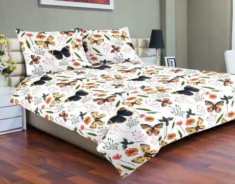 Pościel satynowa 220x200 motyle kolorowe biała 09A Premium Pościel satynowa 220x200 motyle kolorowe biała 09A Premium