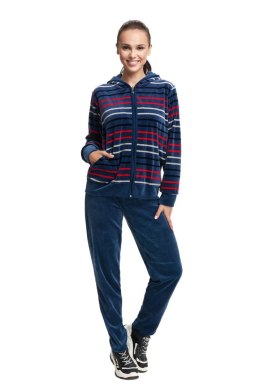 Dres damski długi 341 welurowy 3XL indygo w paski Luna