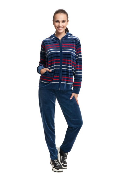 Dres damski długi 341 welurowy 3XL indygo w paski Luna Dres damski długi 341 welurowy 3XL indygo w paski Luna