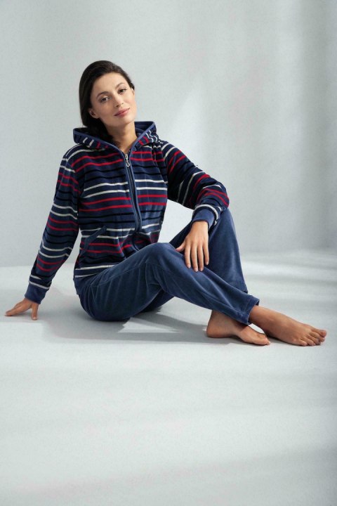Dres damski długi 341 welurowy 3XL indygo w paski Luna Dres damski długi 341 welurowy 3XL indygo w paski Luna