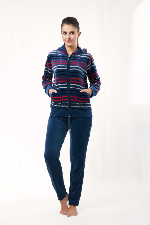 Dres damski długi 341 welurowy 3XL indygo w paski Luna Dres damski długi 341 welurowy 3XL indygo w paski Luna