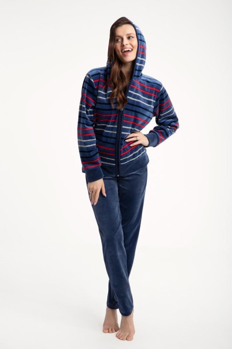 Dres damski długi 341 welurowy 3XL indygo w paski Luna Dres damski długi 341 welurowy 3XL indygo w paski Luna