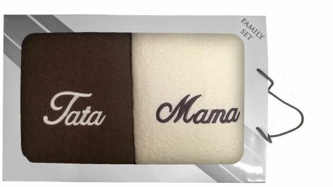 Komplet ręczników w pudełku 2 szt 50x100 Mama Tata kremowy brązowy Komplet ręczników w pudełku 2 szt 50x100 Mama Tata kremowy brązowy
