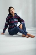 Dres damski długi 341 welurowy M indygo w paski Luna Dres damski długi 341 welurowy M indygo w paski Luna