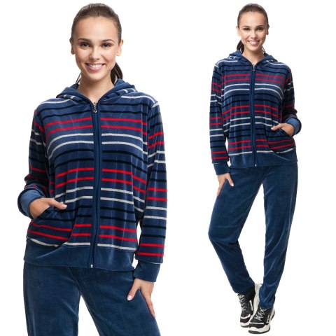 Dres damski długi 341 welurowy M indygo w paski Luna Dres damski długi 341 welurowy M indygo w paski Luna
