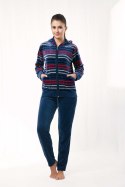 Dres damski długi 341 welurowy M indygo w paski Luna Dres damski długi 341 welurowy M indygo w paski Luna