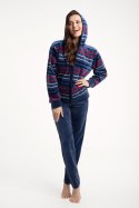 Dres damski długi 341 welurowy M indygo w paski Luna Dres damski długi 341 welurowy M indygo w paski Luna