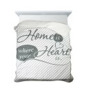 Narzuta dekoracyjna 170x210 Alva home is heart dom jest sercem biała srebrna stalowa paski