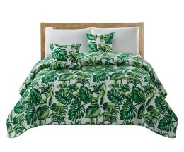 Narzuta dekoracyjna 240x260 biała liście monstera palmy pikowana Palms