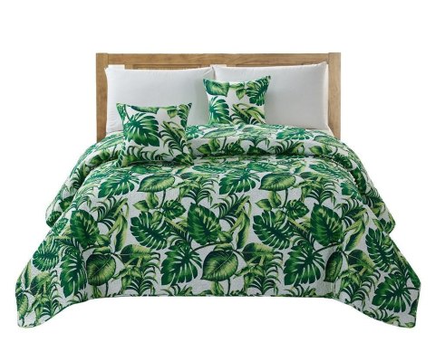 Narzuta dekoracyjna 240x260 biała liście monstera palmy pikowana Palms