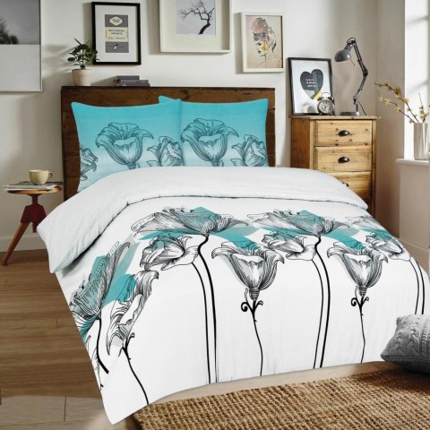 Pościel flanelowa 220x200 F-70A-1 tulipany biała turkusowa Pościel flanelowa 220x200 F-70A-1 tulipany biała turkusowa