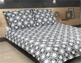 Pościel satynowa 140x200 35A Exclusive biała grafitowa koniczyna puzzle