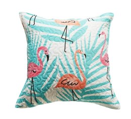 Poszewka dekoracyjna 45x45 biała flamingi liście palmy miętowe pikowana Flamingove