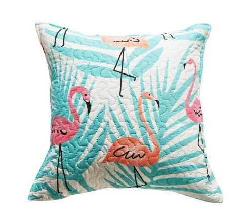 Poszewka dekoracyjna 45x45 biała flamingi liście palmy miętowe pikowana Flamingove Poszewka dekoracyjna 45x45 biała flamingi liście palmy miętowe pikowana Flamingove
