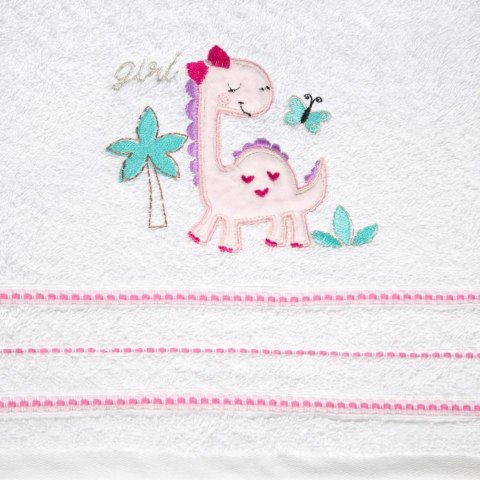 Ręcznik dziecięcy 75x75 Baby 29 biały różowy dinozaur 450g/m2 Eurofirany Ręcznik dziecięcy 75x75 Baby 29 biały różowy dinozaur 450g/m2 Eurofirany