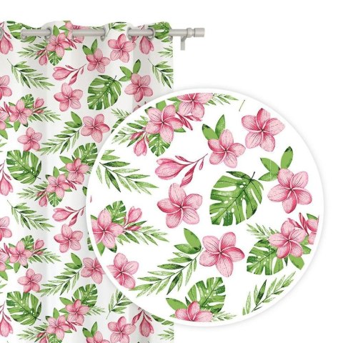 Zasłona gotowa na przelotkach 140x250 biała liście monstera kwiatuszki różowe Monstera Zasłona gotowa na przelotkach 140x250 biała liście monstera kwiatuszki różowe Monstera