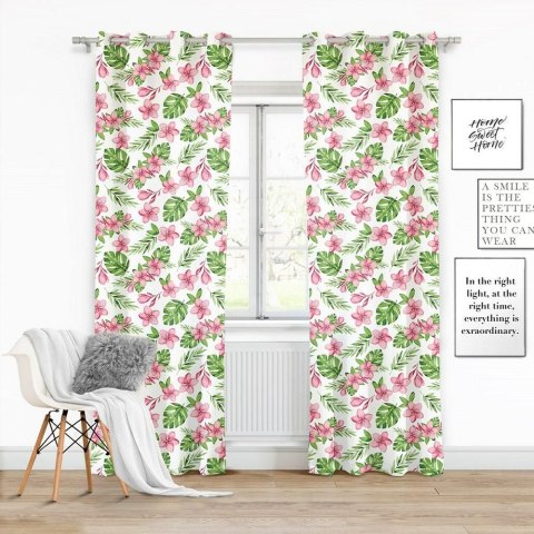 Zasłona gotowa na przelotkach 140x250 biała liście monstera kwiatuszki różowe Monstera Zasłona gotowa na przelotkach 140x250 biała liście monstera kwiatuszki różowe Monstera
