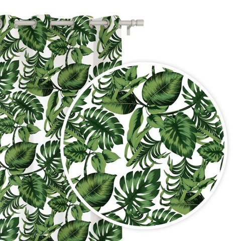 Zasłona gotowa na przelotkach 140x250 biała liście monstera palmy Palms Zasłona gotowa na przelotkach 140x250 biała liście monstera palmy Palms