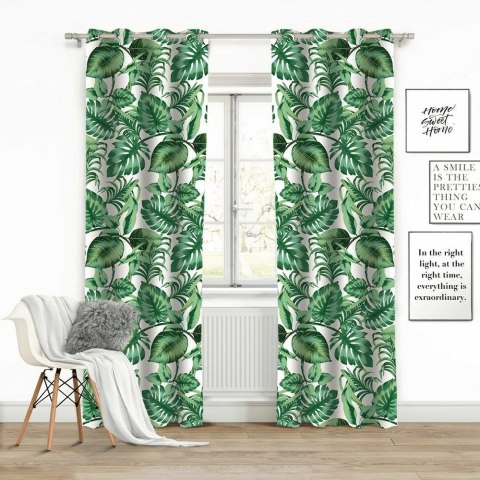 Zasłona gotowa na przelotkach 140x250 biała liście monstera palmy Palms Zasłona gotowa na przelotkach 140x250 biała liście monstera palmy Palms