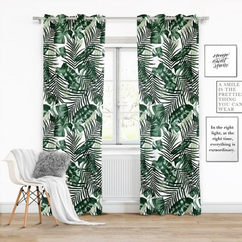 Zasłona gotowa na przelotkach 140x250 biała liście palmy monstera zielone Jungle Zasłona gotowa na przelotkach 140x250 biała liście palmy monstera zielone Jungle