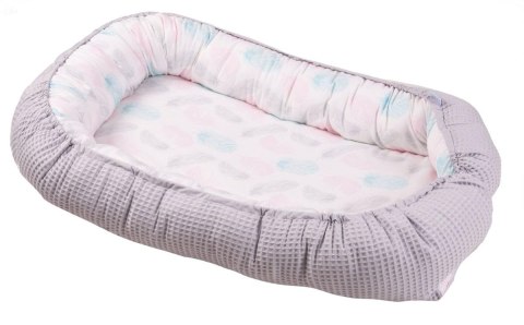 Gniazdko niemowlęce Prestige kokon 55x80 szare pastelowe piórka otulacz dwustronny TB0355_01 Gniazdko niemowlęce Prestige kokon 55x80 szare pastelowe piórka otulacz dwustronny TB0355_01