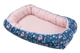 Gniazdko niemowlęce Prestige kokon 55x80 turkusowy ciemny pudrowy różowy zwierzęta leśne otulacz dwustronny TB0355_02