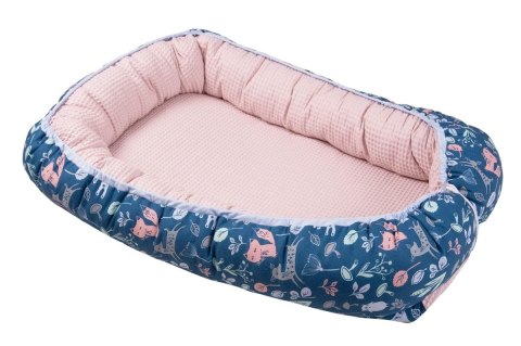 Gniazdko niemowlęce Prestige kokon 55x80 turkusowy ciemny pudrowy różowy zwierzęta leśne otulacz dwustronny TB0355_02 Gniazdko niemowlęce Prestige kokon 55x80 turkusowy ciemny pudrowy różowy zwierzęta leśne otulacz dwustronny TB0355_02