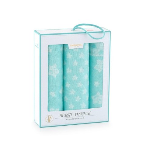Komplet pieluch bambusowych 70x70 3szt Gwiazdki miętowy 8558x2+ 8559 pieluchy bambusowe Komplet pieluch bambusowych 70x70 3szt Gwiazdki miętowy 8558x2+ 8559 pieluchy bambusowe