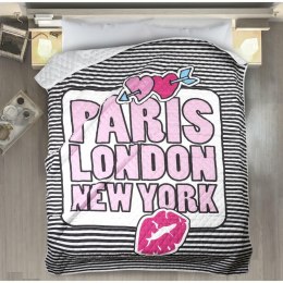 Narzuta dekoracyjna 200x220 Colet Paris London New York młodzieżowa biała różowa czarna pasy