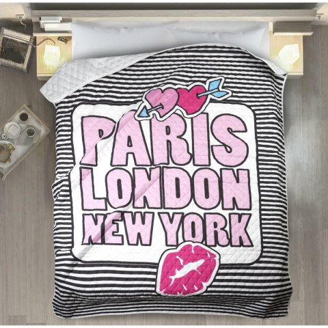 Narzuta dekoracyjna 200x220 Colet Paris London New York młodzieżowa biała różowa czarna pasy Narzuta dekoracyjna 200x220 Colet Paris London New York młodzieżowa biała różowa czarna pasy