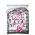 Narzuta dekoracyjna 200x220 Colet Paris London New York młodzieżowa biała różowa czarna pasy Narzuta dekoracyjna 200x220 Colet Paris London New York młodzieżowa biała różowa czarna pasy