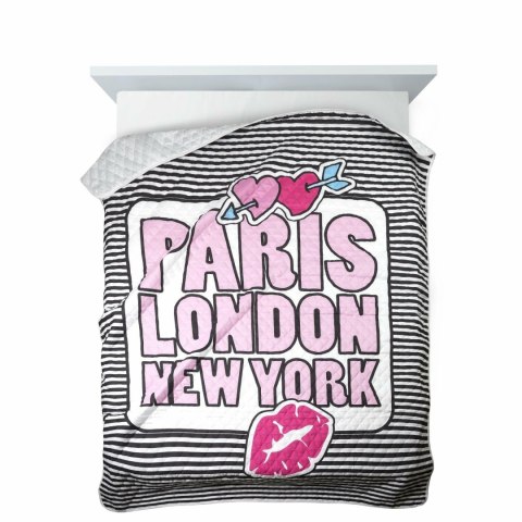 Narzuta dekoracyjna 200x220 Colet Paris London New York młodzieżowa biała różowa czarna pasy Narzuta dekoracyjna 200x220 Colet Paris London New York młodzieżowa biała różowa czarna pasy