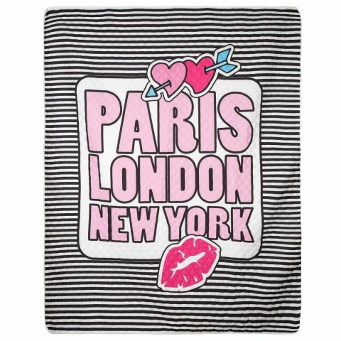 Narzuta dekoracyjna 200x220 Colet Paris London New York młodzieżowa biała różowa czarna pasy Narzuta dekoracyjna 200x220 Colet Paris London New York młodzieżowa biała różowa czarna pasy