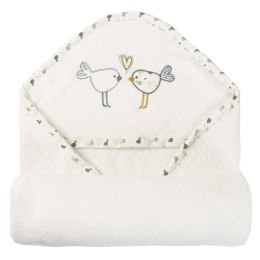 Okrycie kąpielowe niemowlęce 100x100 frotte maxi plus Birds 01 białe ręcznik z kapturkiem