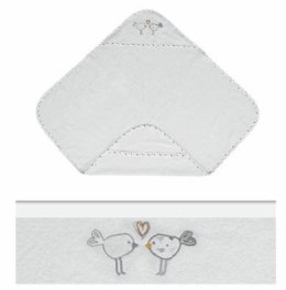 Okrycie kąpielowe niemowlęce 100x100 frotte maxi plus Birds 01 białe ręcznik z kapturkiem