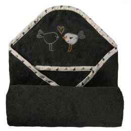 Okrycie kąpielowe niemowlęce 100x100 frotte maxi plus Birds 44 grafitowe ręcznik z kapturkiem