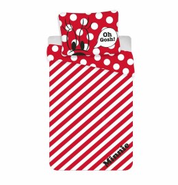 Pościel bawełniana 140x200 Myszka Mini 0791 Minnie Mouse paski groszki czerwone poszewka 70x90