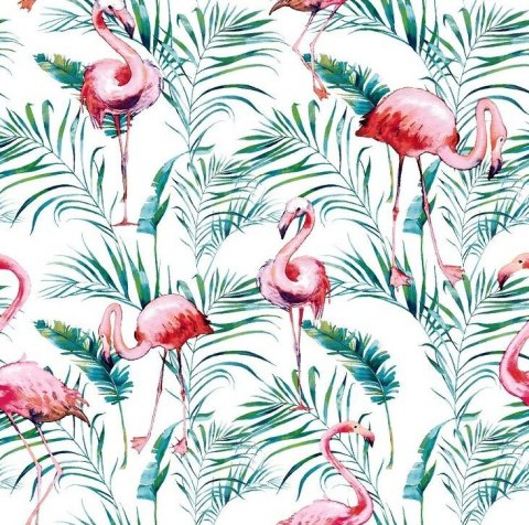 Pościel satynowa 140x200 15A Flamingi liście palmy biała zielona Premium Pościel satynowa 140x200 15A Flamingi liście palmy biała zielona Premium