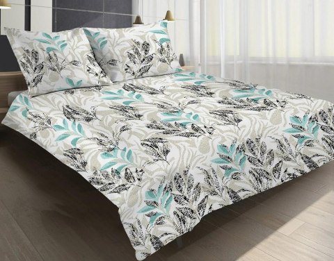Pościel satynowa 220x200 14A Premium Vigo Flower liście beżowa miętowa Pościel satynowa 220x200 14A Premium Vigo Flower liście beżowa miętowa