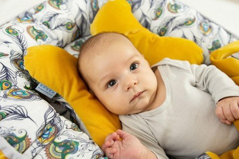 Gniazdko niemowlęce Velvet kokon pawie oczka pióka musztardowy materacyk poduszka motylek 55x80 kolor 3 Gniazdko niemowlęce Velvet kokon pawie oczka pióka musztardowy materacyk poduszka motylek 55x80 kolor 3