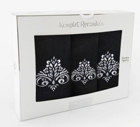 Komplet ręczników w pudełku 3 szt Sułtan czarny ornament Komplet ręczników w pudełku 3 szt Sułtan czarny ornament
