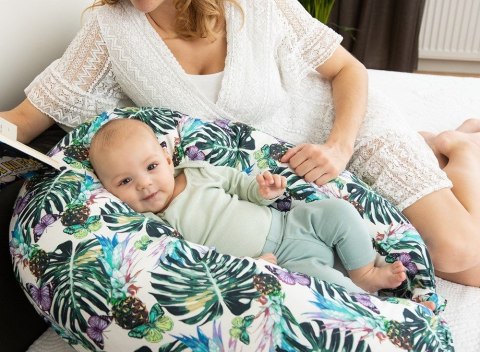 Poduszka pozycjonująca Moon rogal Botanika liście kwiaty biała dł. 260 kolor 5 do karmienia ciążowa wypoczynkowa Poduszka pozycjonująca Moon rogal Botanika liście kwiaty biała dł. 260 kolor 5 do karmienia ciążowa wypoczynkowa