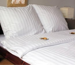 Pościel adamaszkowa 220x200 Tivoli biała paski 1 cm na zamek 140 g/m2 satynowo atłasowa
