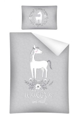 Pościel bambusowa 100x135 Jednorożec kucyk konik unicorn szara do łóżeczka 3037 B dwustronna